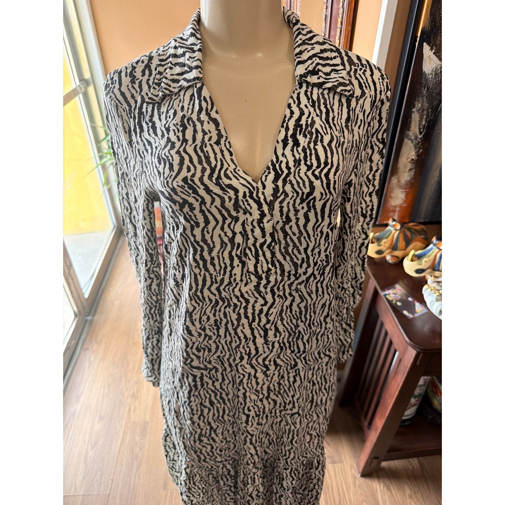 HM Zebra Print Midi Dress Womens XS Black White Long Sleeve Tiered Ruffle Hem